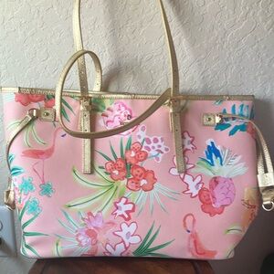 Spartina 449: Retreat Jetsetter Flamingo Floral Tote Bag- flaws